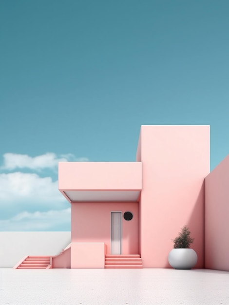 추상 미니멀 건축 배경 현대적인 미래형 사탕과 선명한 색상 밝은 푸른 하늘