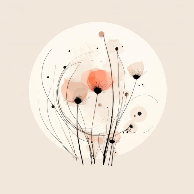 Abstract Minimalist Art Floral Circle Illustration With Gentle Expressions