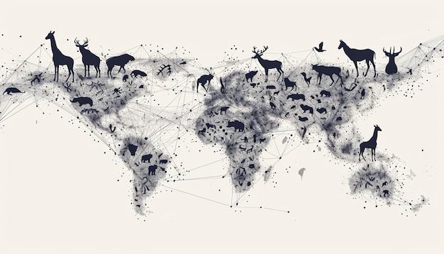 an abstract minimalist artwork showing the interconnectedness of wildlife