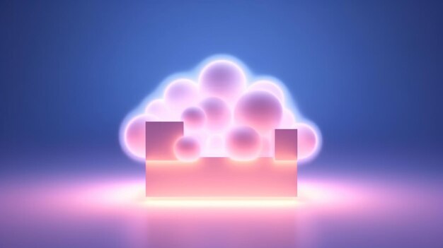 Foto sfondo minimalista astratto di nuvola pastello e cornice quadrata lineare vuota che brilla di luce al neon