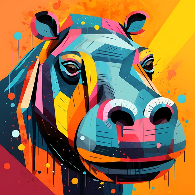 Abstract Minimalist Cubism hippotamus Character Animal Design Illustration