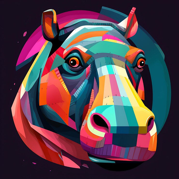 Photo abstract minimalist cubism hippotamus character animal design illustration