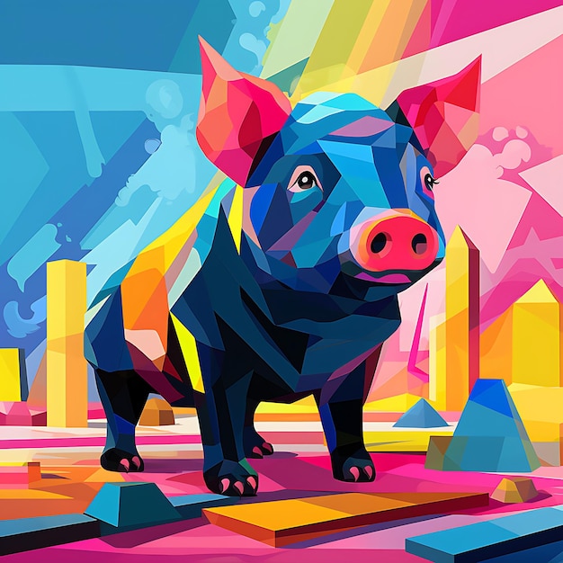 Foto illustrazione astratta del disegno degli animali del carattere del maiale del cubismo minimalista astratto