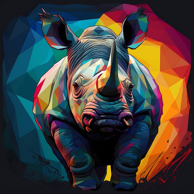 Photo abstract minimalist cubism rhinos character animal design illustration