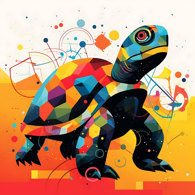 Abstract minimalist cubism turtle character animal design illustration