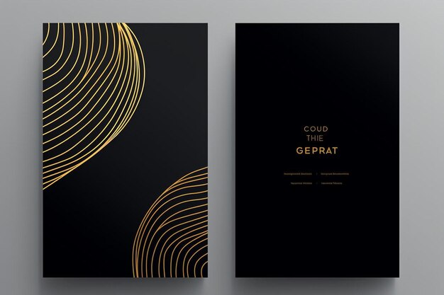 abstract minimalist poster collection with golden smooth thin ink lines on black background