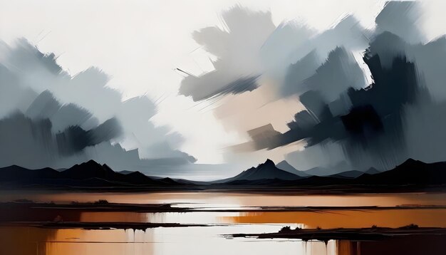 Abstract Minimalistic Landscape Digital Art Painting Graphic Artwork Nature Background Design