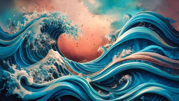 Abstract mix of waves in paint