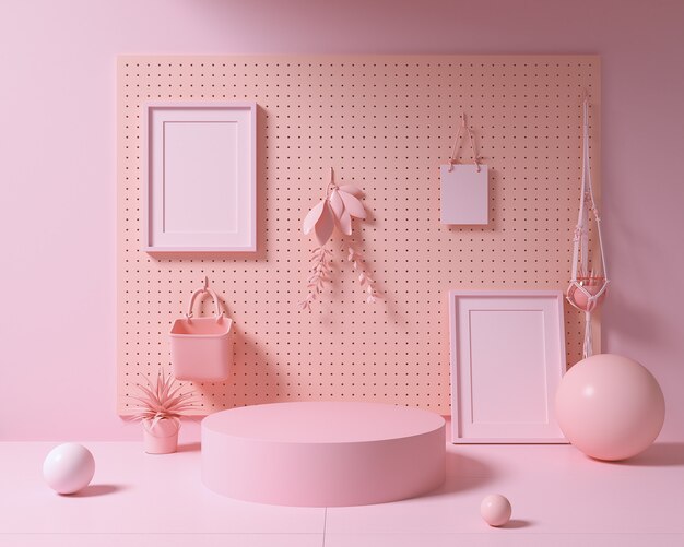 Astratto mock up scena di colore pastello, podio di forma geometrica rosa