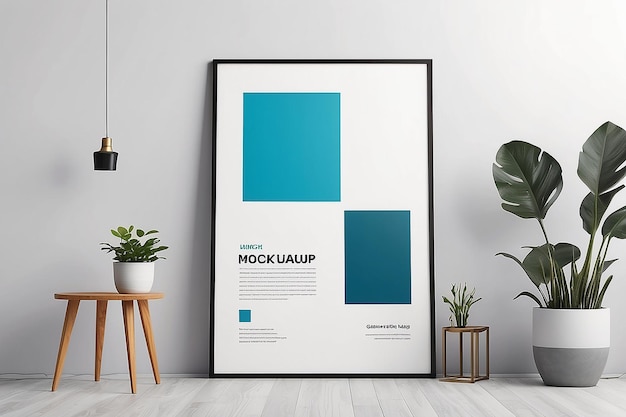 Abstract mockup with mock up poster frame on light background Art poster display Realistic mock up design interior generative AI