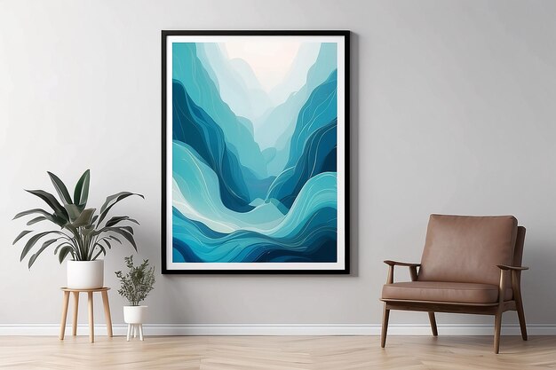 Abstract mockup with mock up poster frame on light background Art poster display Realistic mock up design interior generative AI