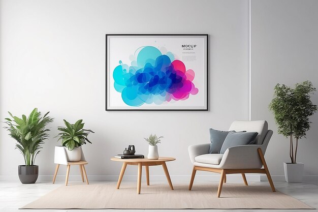 Abstract mockup with mock up poster frame on light background Art poster display Realistic mock up design interior generative AI