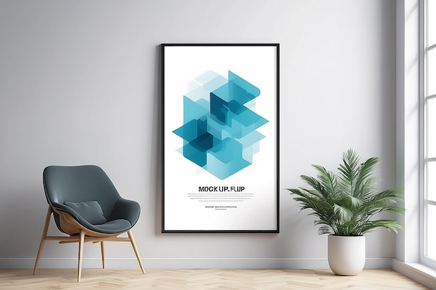 Abstract mockup with mock up poster frame on light background Art poster display Realistic mock up design interior generative AI