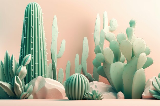 Abstract modern background for branding and minimal presentation Abstract background with cacti for branding presentation promotion sale banner Pastel colors AI generative