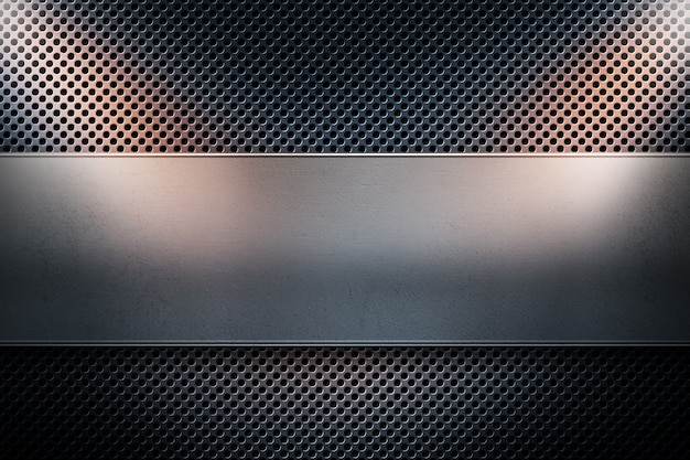 abstract modern blue colored perforated metal mesh with polished metal