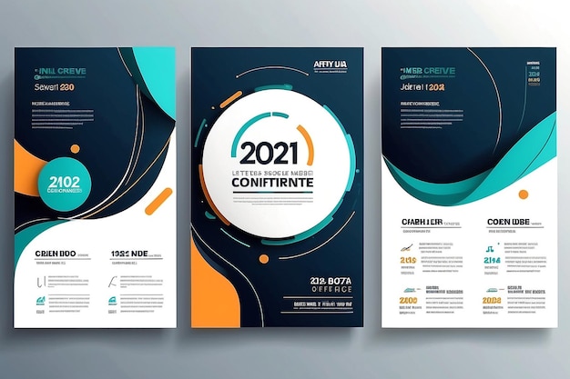 Photo abstract modern business conference design template with creative round lines