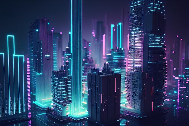 Abstract modern city in hologram Technology background