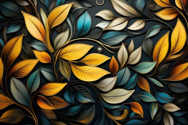 Abstract modern digital art made with colorful leaves pattern