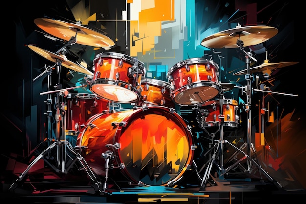 Abstract modern digital colorful art made with drums set and geometric shapes