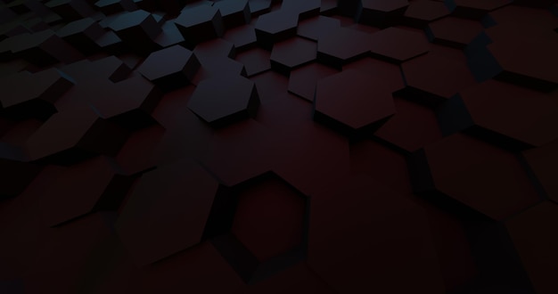 Photo abstract modern hexagonal red black background design. geometric abstract background with hexagons. honeycomb, science and technology design. futuristic abstract blend 3d, copy space mock up flat lay