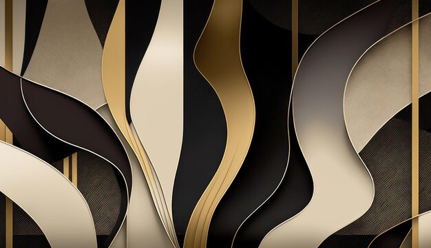 Photo abstract modern minimalism wallpaper golden black beige black and shapes with black lines