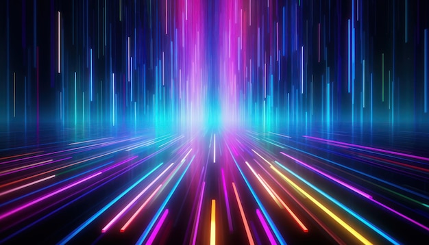 Фото Абстрактные современные неоновые световые линии с эффектом высокоскоростного размытия изображения на темном фоне генеративный ии