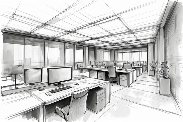 Abstract modern office architecture design in 3D wireframe