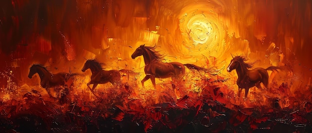 Abstract modern painting metal elements texture background animals horses