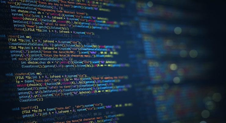 Photo abstract modern tech of programming code screen developer c programming language of computer script and technology background of software