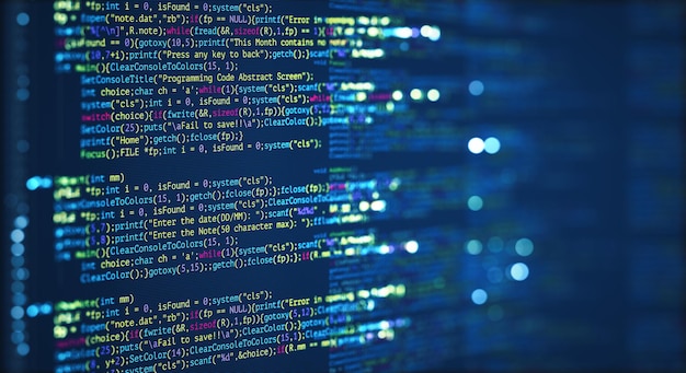 プログラミングコードスクリーン開発者の抽象的な現代技術Cコンピュータスクリプトのプログラミング言語とソフトウェアの技術背景