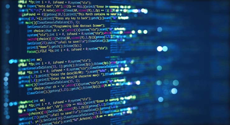 Photo abstract modern tech of programming code screen developer c programming language of computer script and technology background of software