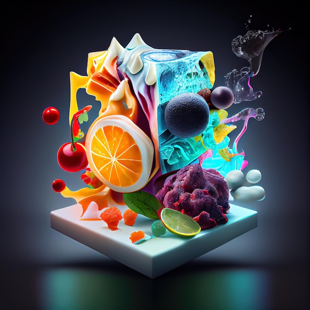 Abstract molecular cuisine 3d illustration Generative AI