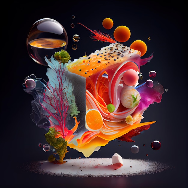 Abstract molecular cuisine 3d illustration Generative AI