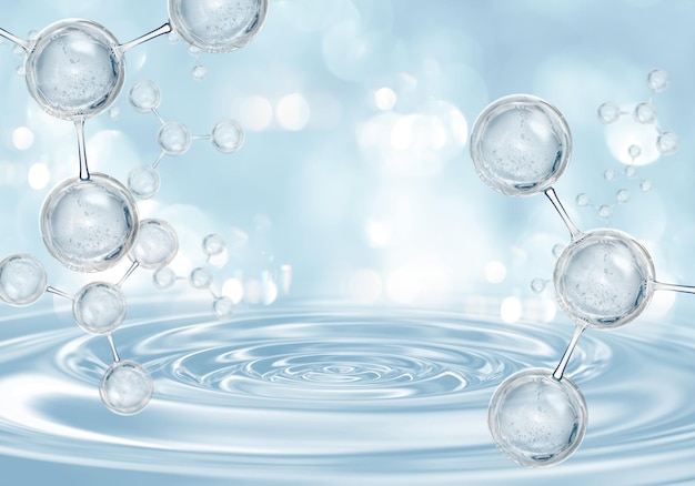 Abstract molecular structure in blue water background