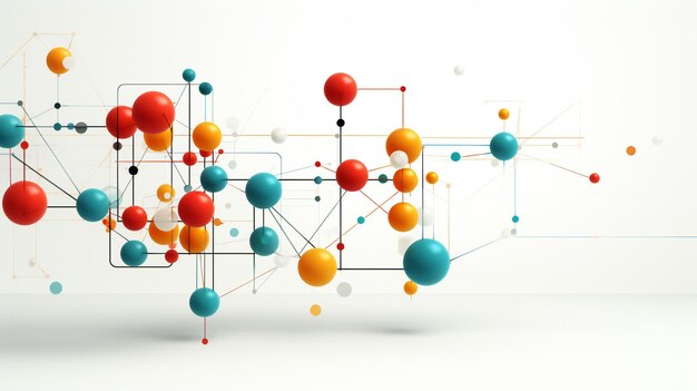 Foto struttura molecolare astratta con sfere colorate collegate da linee su sfondo bianco