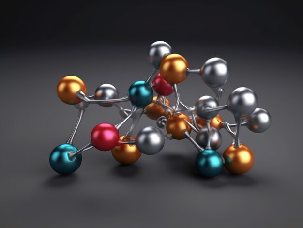 Фото Абстрактная модель молекулы на темном фоне, созданная с помощью генеративной технологии искусственного интеллекта