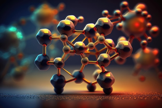 Abstract molecules design Molecular structure with spherical particles AI Generation