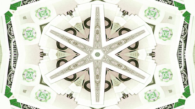 Photo abstract money concept symmetric pattern ornamental decorative kaleidoscope movement geometric circle and star shapes