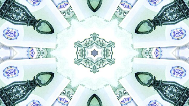 Photo abstract money concept symmetric pattern ornamental decorative kaleidoscope movement geometric circle and star shapes