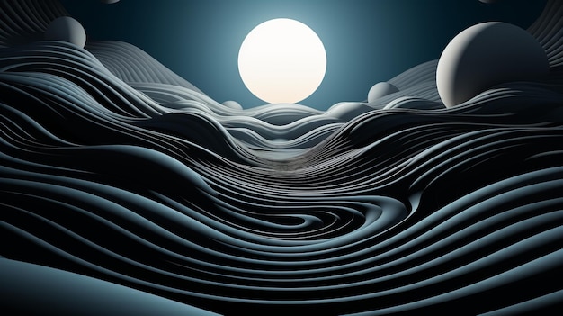 A abstract moon illuminates over a illusion landscape