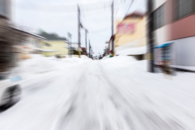 abstract motion blur fast drive on snow road 