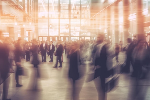 Abstract motion blur image of business people crowd walking Generative AI