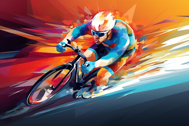 An Abstract Motion Cyclist in Action on a Dynamic Colorful Background