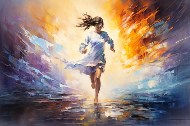 An Abstract Motion Woman Running in Abstract Style