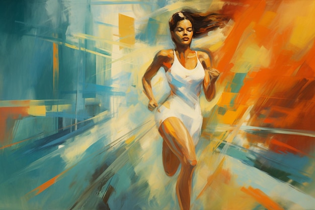 An Abstract Motion Woman Running in Abstract Style