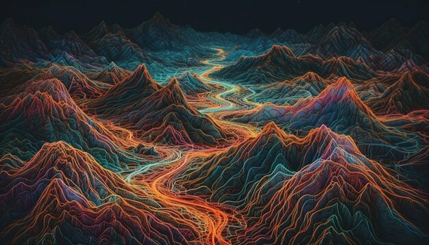 Photo abstract mountain landscape with flowing wave pattern and modern design generated by artificial intelligence