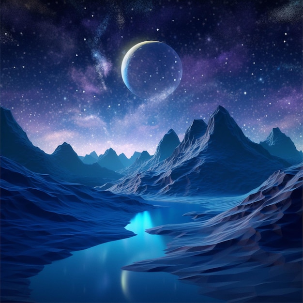 Abstract mountain landscape with stars and moon AI generated