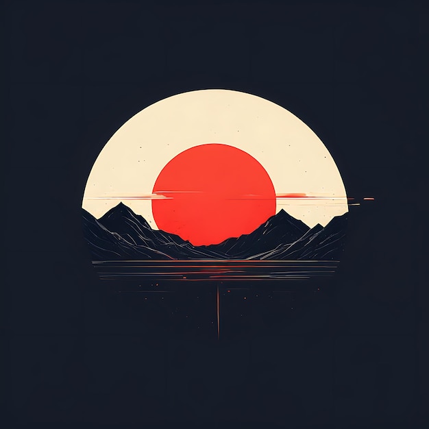 abstract mountain landscape with sun and mountain hand drawn vector illustration