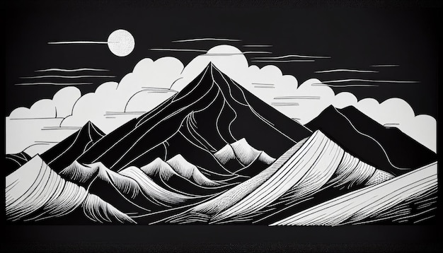 Abstract mountain line art landscape by Generative AI