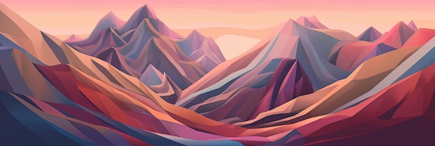 abstract mountain painting in the form of colorful mountains in the style of minimalist color